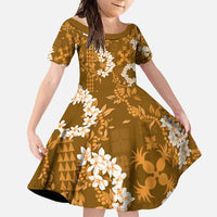 Mokihana Maile and Ilima Leis Family Matching Mermaid Dress and Hawaiian Shirt Alani Hawaiian Tapa Quilt Pattern LT9 Daughter's Dress Gold - Polynesian Pride