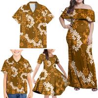 Mokihana Maile and Ilima Leis Family Matching Off Shoulder Maxi Dress and Hawaiian Shirt Alani Hawaiian Tapa Quilt Pattern LT9 - Polynesian Pride