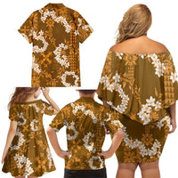Mokihana Maile and Ilima Leis Family Matching Off Shoulder Short Dress and Hawaiian Shirt Alani Hawaiian Tapa Quilt Pattern LT9 - Polynesian Pride