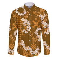 Mokihana Maile and Ilima Leis Family Matching Short Sleeve Bodycon Dress and Hawaiian Shirt Alani Hawaiian Tapa Quilt Pattern LT9 Dad's Shirt - Long Sleeve Gold - Polynesian Pride