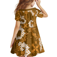 Mokihana Maile and Ilima Leis Kid Short Sleeve Dress Alani Hawaiian Tapa Quilt Pattern - Polynesian Pride