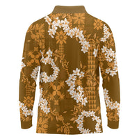 Mokihana Maile and Ilima Leis Long Sleeve Polo Shirt Alani Hawaiian Tapa Quilt Pattern - Polynesian Pride