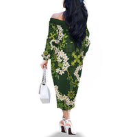 Mokihana Maile and Ilima Leis Family Matching Off The Shoulder Long Sleeve Dress and Hawaiian Shirt Omaʻomaʻo Hawaiian Tapa Quilt Pattern LT9 - Polynesian Pride