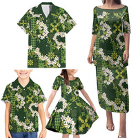 Mokihana Maile and Ilima Leis Family Matching Puletasi and Hawaiian Shirt Omaʻomaʻo Hawaiian Tapa Quilt Pattern LT9 - Polynesian Pride