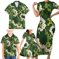 Mokihana Maile and Ilima Leis Family Matching Short Sleeve Bodycon Dress and Hawaiian Shirt Omaʻomaʻo Hawaiian Tapa Quilt Pattern LT9 - Polynesian Pride
