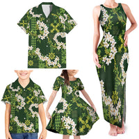 Mokihana Maile and Ilima Leis Family Matching Tank Maxi Dress and Hawaiian Shirt Omaʻomaʻo Hawaiian Tapa Quilt Pattern LT9 - Polynesian Pride