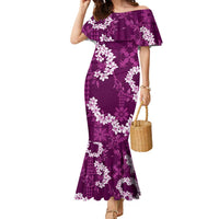 Mokihana Maile and Ilima Leis Family Matching Mermaid Dress and Hawaiian Shirt Akala Hawaiian Tapa Quilt Pattern LT9 Mom's Dress Pink - Polynesian Pride