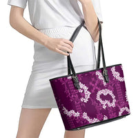 Mokihana Maile and Ilima Leis Leather Tote Bag Akala Hawaiian Tapa Quilt Pattern LT9 - Polynesian Pride