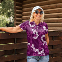 Mokihana Maile and Ilima Leis Women Polo Shirt Akala Hawaiian Tapa Quilt Pattern - Polynesian Pride