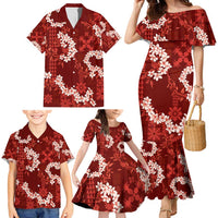 Mokihana Maile and Ilima Leis Family Matching Mermaid Dress and Hawaiian Shirt Ulaʻula Hawaiian Tapa Quilt Pattern LT9 - Polynesian Pride