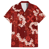 Mokihana Maile and Ilima Leis Family Matching Off The Shoulder Long Sleeve Dress and Hawaiian Shirt Ulaʻula Hawaiian Tapa Quilt Pattern LT9 Dad's Shirt - Short Sleeve Red - Polynesian Pride
