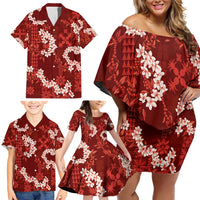 Mokihana Maile and Ilima Leis Family Matching Off Shoulder Short Dress and Hawaiian Shirt Ulaʻula Hawaiian Tapa Quilt Pattern LT9 - Polynesian Pride