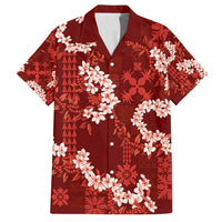 Mokihana Maile and Ilima Leis Family Matching Off Shoulder Short Dress and Hawaiian Shirt Ulaʻula Hawaiian Tapa Quilt Pattern LT9 Dad's Shirt - Short Sleeve Red - Polynesian Pride