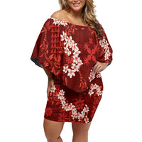 Mokihana Maile and Ilima Leis Family Matching Off Shoulder Short Dress and Hawaiian Shirt Ulaʻula Hawaiian Tapa Quilt Pattern LT9 Mom's Dress Red - Polynesian Pride