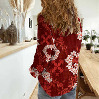 Mokihana Maile and Ilima Leis Women Casual Shirt Ulaʻula Hawaiian Tapa Quilt Pattern LT9 - Polynesian Pride