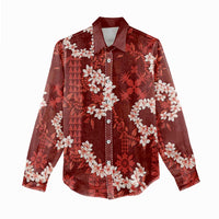 Mokihana Maile and Ilima Leis Women Casual Shirt Ulaʻula Hawaiian Tapa Quilt Pattern LT9 - Polynesian Pride