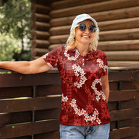 Mokihana Maile and Ilima Leis Women Polo Shirt Ulaʻula Hawaiian Tapa Quilt Pattern - Polynesian Pride
