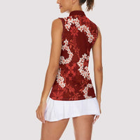Mokihana Maile and Ilima Leis Women Sleeveless Polo Shirt Ulaʻula Hawaiian Tapa Quilt Pattern - Polynesian Pride