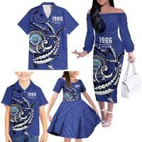 Personalized FSM 1986 Independence Day Family Matching Off The Shoulder Long Sleeve Dress and Hawaiian Shirt Polynesian Shark Tattoo Style LT9 - Polynesian Pride