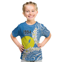 Personalized Palau 1994 Belau Rekid Kid T Shirt Polynesian Plumeria Style LT9 Blue - Polynesian Pride
