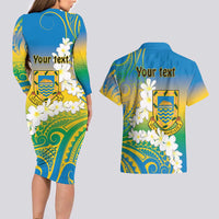 Personalised Tuvalu 1978 Independence Day Couples Matching Long Sleeve Bodycon Dress and Hawaiian Shirt Polynesian Plumeria Style LT9 - Polynesian Pride