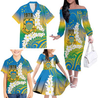 Personalised Tuvalu 1978 Independence Day Family Matching Off The Shoulder Long Sleeve Dress and Hawaiian Shirt Polynesian Plumeria Style LT9 - Polynesian Pride