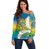 Personalised Tuvalu 1978 Independence Day Off Shoulder Sweater Polynesian Plumeria Style