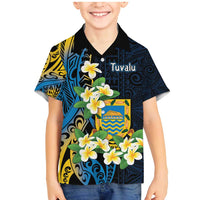 Personalised Tuvalu Beautiful Plumeria Flower Family Matching Mermaid Dress and Hawaiian Shirt LT9 Son's Shirt Black - Polynesian Pride