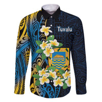 Personalised Tuvalu Beautiful Plumeria Flower Family Matching Off The Shoulder Long Sleeve Dress and Hawaiian Shirt LT9 Dad's Shirt - Long Sleeve Black - Polynesian Pride