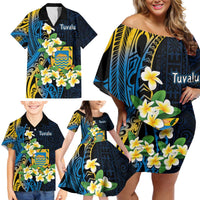 Personalised Tuvalu Beautiful Plumeria Flower Family Matching Off Shoulder Short Dress and Hawaiian Shirt LT9 - Polynesian Pride