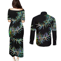 New Zealand Couples Matching Puletasi Dress and Long Sleeve Button Shirt Aotearoa Silver Fern Mixed Papua Shell Green Vibe LT9 - Polynesian Pride