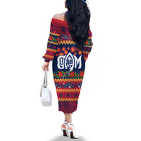 Personalised Guam Christmas Family Matching Off Shoulder Long Sleeve Dress and Hawaiian Shirt Felis Pusgua Santa Beach Polynesian Pattern LT9 - Polynesian Pride