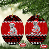 Personalised New Zealand Christmas Ceramic Ornament Maori Tiki Meri Kirihimete LT9 Oval Red - Polynesian Pride