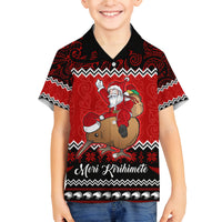 Personalised New Zealand Christmas Family Matching Puletasi Dress and Hawaiian Shirt Kiwi Santa Claus Maori Meri Kirihimete LT9 Son's Shirt Red - Polynesian Pride