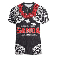 Samoa Black Saturday Women V-Neck T-Shirt Samoa mo Samoa with Black Ula Fala