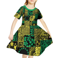 Cook Islands Mere Kiritimiti Kid Short Sleeve Dress Pacific Patchwork Xmas Vibes - Polynesian Pride