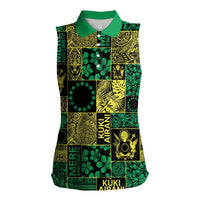 Cook Islands Mere Kiritimiti Women Sleeveless Polo Shirt Pacific Patchwork Xmas Vibes LT9 Female Green - Polynesian Pride