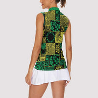 Cook Islands Mere Kiritimiti Women Sleeveless Polo Shirt Pacific Patchwork Xmas Vibes LT9 - Polynesian Pride