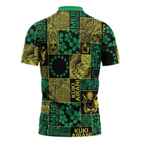 Cook Islands Mere Kiritimiti Zipper Polo Shirt Pacific Patchwork Xmas Vibes - Polynesian Pride