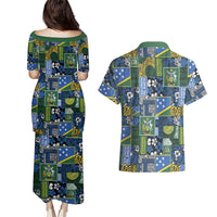Solomon Islands Meri Kirihimete Couples Matching Puletasi and Hawaiian Shirt Pacific Patchwork Xmas Vibes - Polynesian Pride