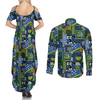 Solomon Islands Meri Kirihimete Couples Matching Summer Maxi Dress and Long Sleeve Button Shirt Pacific Patchwork Xmas Vibes - Polynesian Pride