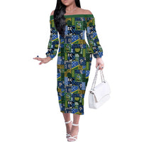 Solomon Islands Meri Kirihimete Family Matching Off The Shoulder Long Sleeve Dress and Hawaiian Shirt Pacific Patchwork Xmas Vibes LT9 Mom's Dress Blue - Polynesian Pride