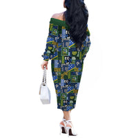 Solomon Islands Meri Kirihimete Off The Shoulder Long Sleeve Dress Pacific Patchwork Xmas Vibes - Polynesian Pride