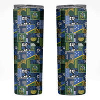 Solomon Islands Meri Kirihimete Skinny Tumbler Pacific Patchwork Xmas Vibes LT9 Blue - Polynesian Pride