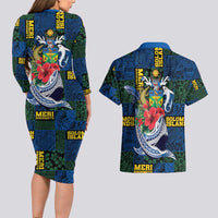 Solomon Islands Meri Kirihimete Couples Matching Long Sleeve Bodycon Dress and Hawaiian Shirt Funny Santa Riding Shark - Polynesian Pride
