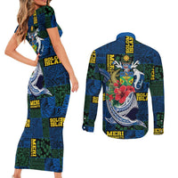 Solomon Islands Meri Kirihimete Couples Matching Short Sleeve Bodycon Dress and Long Sleeve Button Shirt Funny Santa Riding Shark LT9 - Polynesian Pride