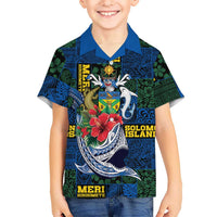 Solomon Islands Meri Kirihimete Family Matching Mermaid Dress and Hawaiian Shirt Funny Santa Riding Shark LT9 Son's Shirt Blue - Polynesian Pride