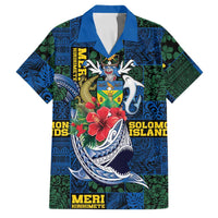 Solomon Islands Meri Kirihimete Family Matching Off The Shoulder Long Sleeve Dress and Hawaiian Shirt Funny Santa Riding Shark LT9 Dad's Shirt - Short Sleeve Blue - Polynesian Pride
