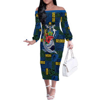 Solomon Islands Meri Kirihimete Family Matching Off The Shoulder Long Sleeve Dress and Hawaiian Shirt Funny Santa Riding Shark LT9 Mom's Dress Blue - Polynesian Pride