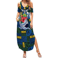 Solomon Islands Meri Kirihimete Family Matching Summer Maxi Dress and Hawaiian Shirt Funny Santa Riding Shark LT9 Mom's Dress Blue - Polynesian Pride